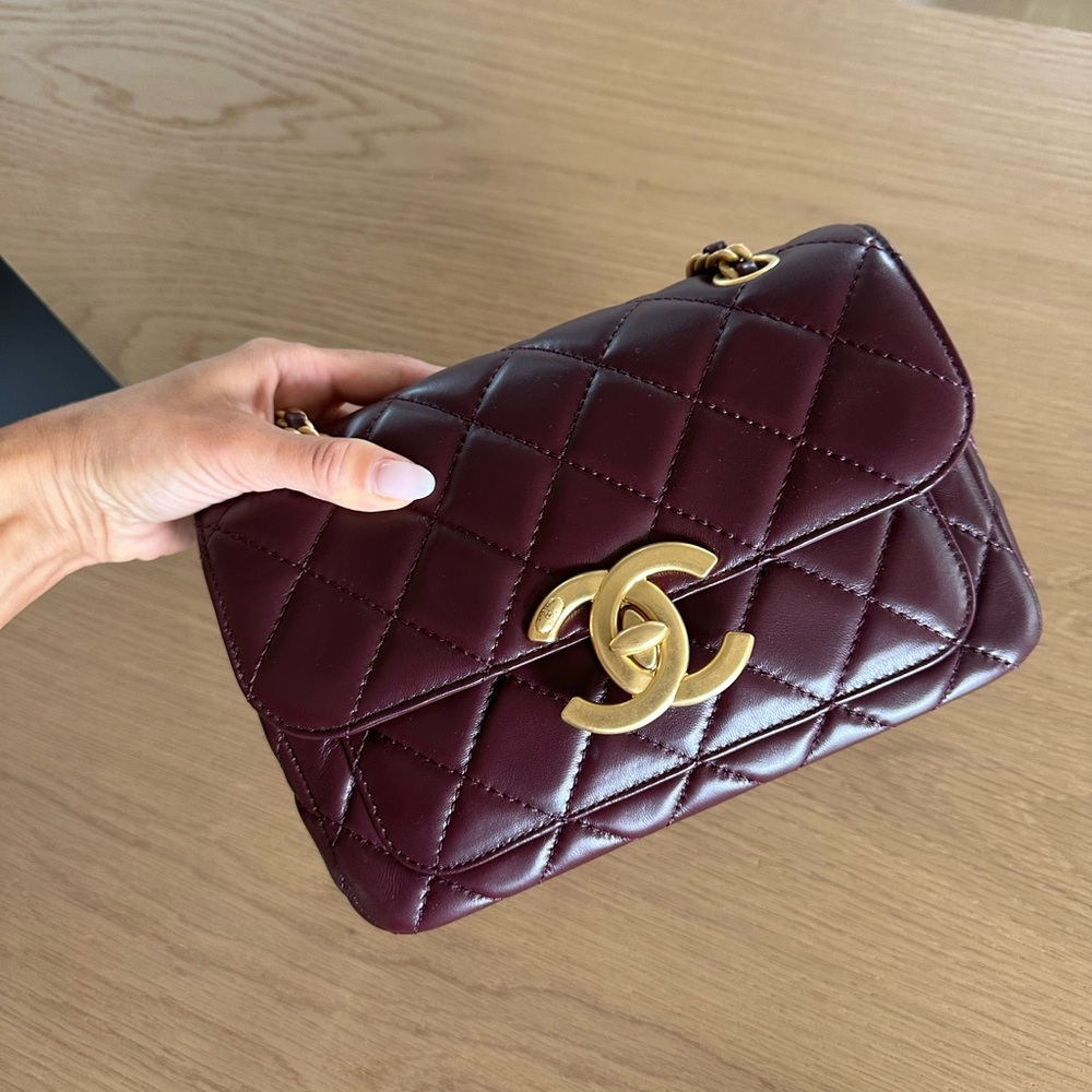 SOLD- Chanel Burgundy small Flap Bag Lambskin - Picture 9 of 14